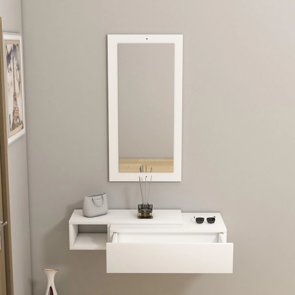 Ingria, Mobile da Ingresso Specchio Incluso, 82x30x16h cm Bianco