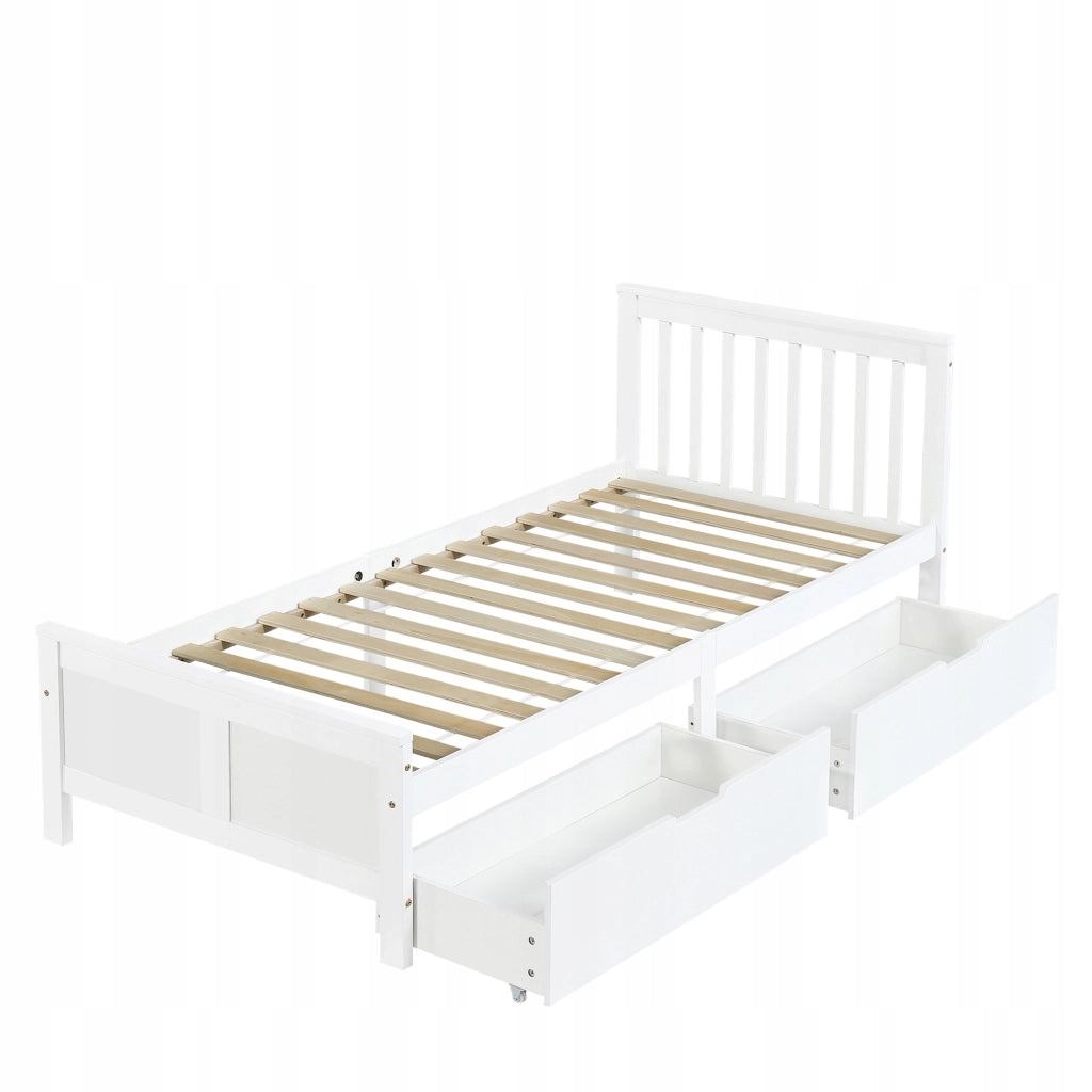 Letto singolo in legno con cassetti - Xylo - 90x200 - Bianco