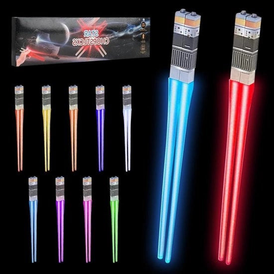 Eetstokjes con illuminazione LED (2 paia) con 9 modi di colore - BPA libero per cena in cucina, sushi e party - adatto per alimenti.