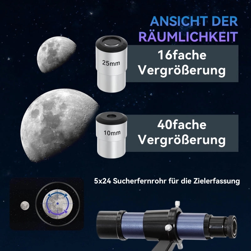 Telescopio riflettore, obiettivo da 114 mm, 2 oculari, cercatore, alluminio, blu scuro