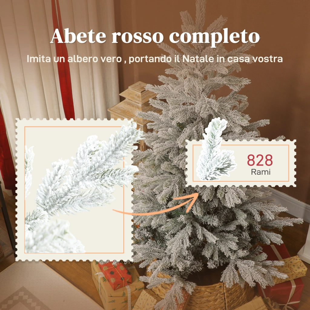 Albero di Natale Innevato Alto 150 cm con 828 Rami e Base in Metallo Verde