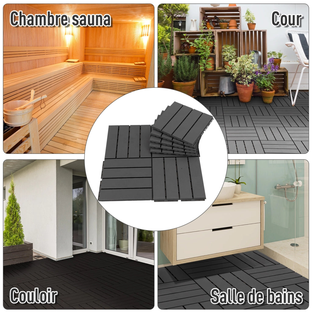 Dalles terrasse composite ¨C zephmum ¨C 9 pezzi, effetto legno, nero