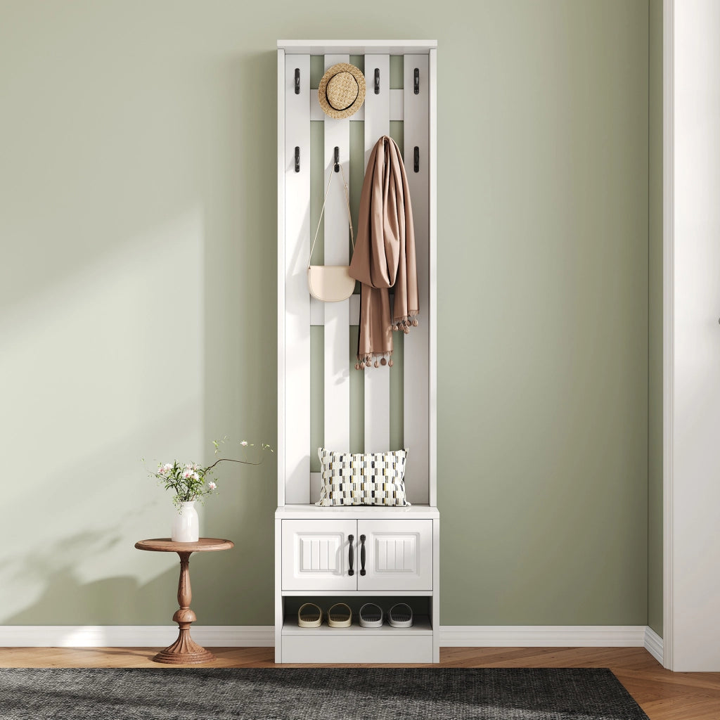 Mobile Scarpiera con 2 Ante; Pannello Posteriore con 8 Ganci; Stile Moderno; in Pannello Truciolare; Bianco; 50??36??190 cm