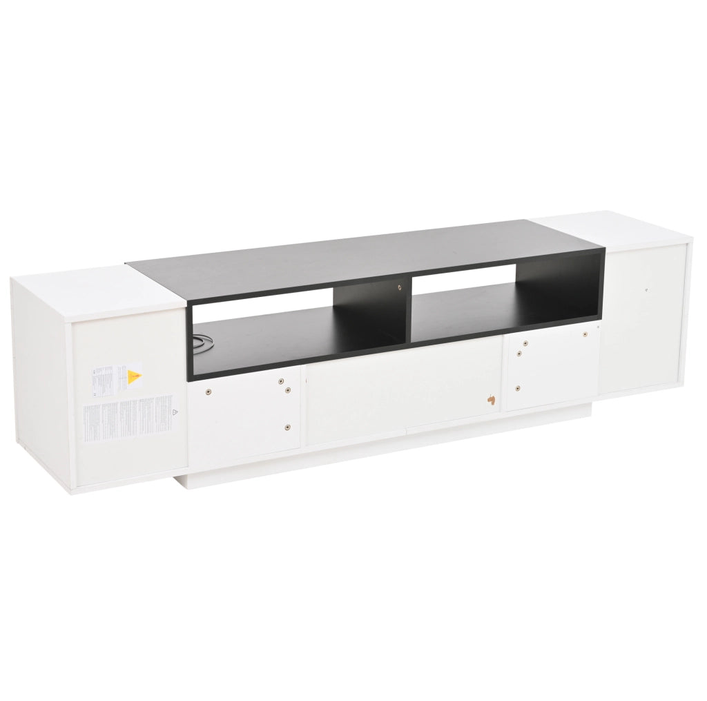 Mobile TV da terra 180x40x48 cm bianco lucido con LED, 2 armadietti e cassetto