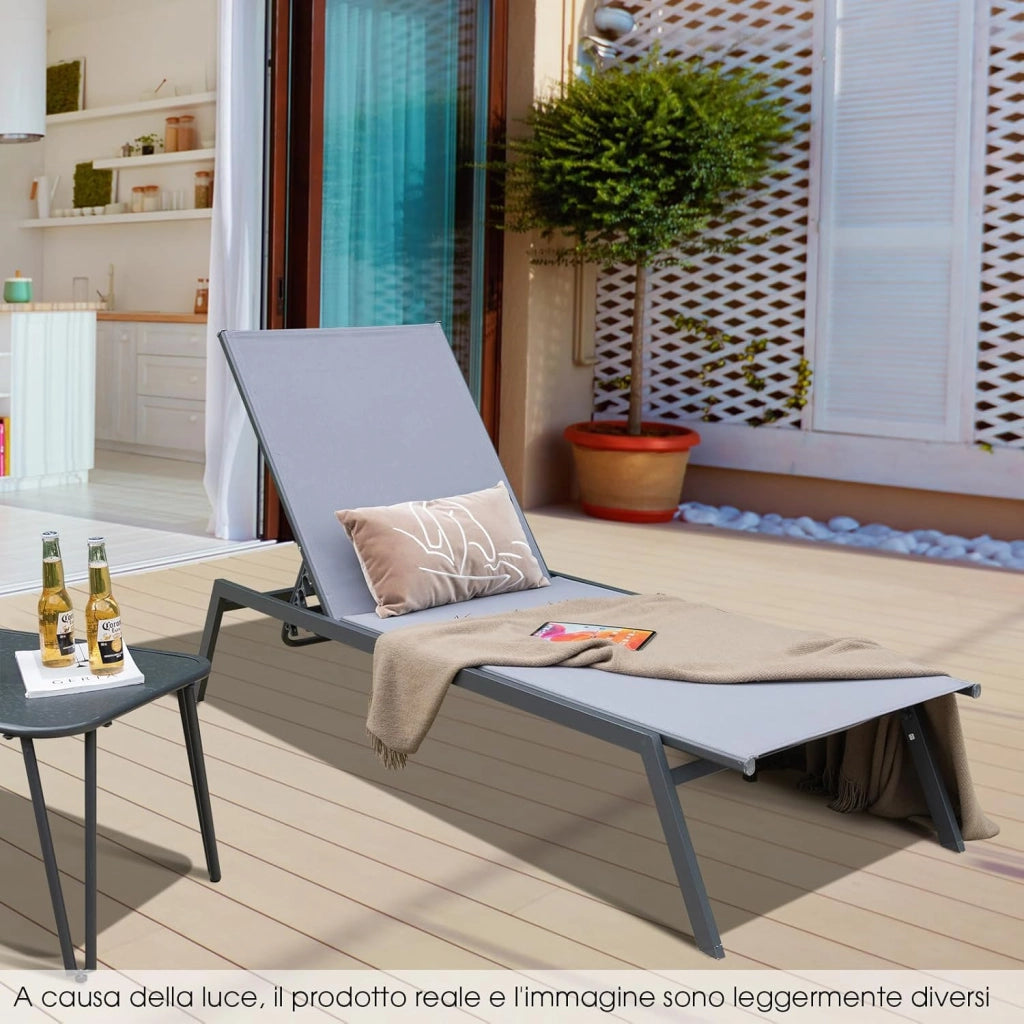 Lettino Prendisole da Giardino, Sedia a Sdraio Regolabile da Giardino, Sedia Reclinabile a 6 Posizioni, Chaise Lounge da Esterno per Piscina, Giardino, Portata 150 kg