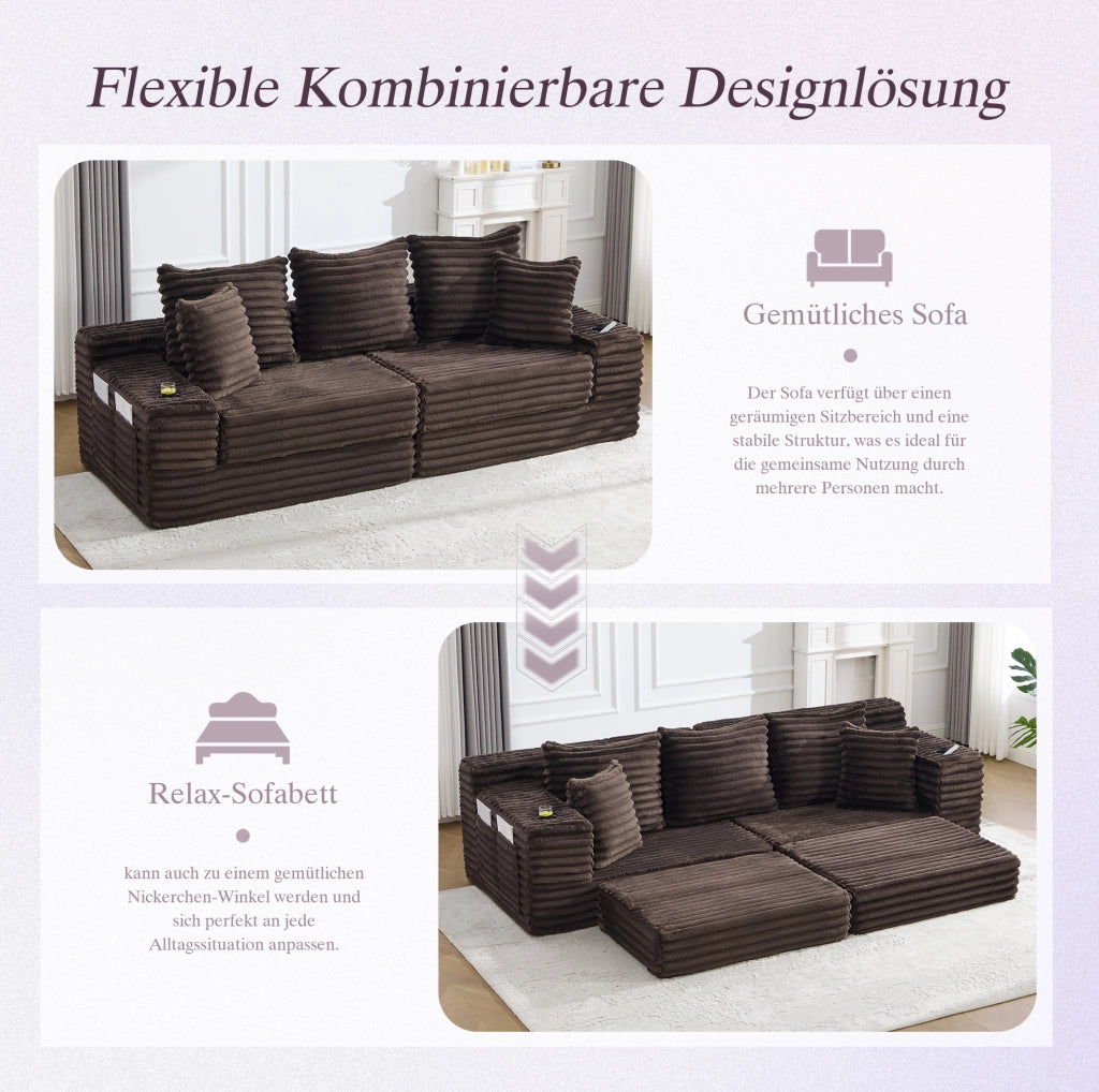 DIVANO Letto in velluto a coste 273x98x87 cm Coffee