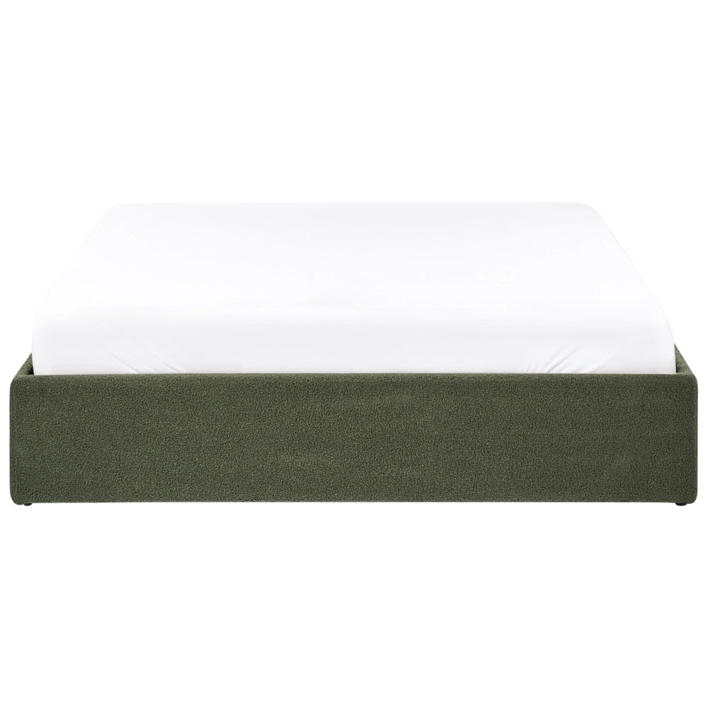 Letto matrimoniale con contenitore in tessuto bouclè verde sporco 160 x 200 cm stile moderno