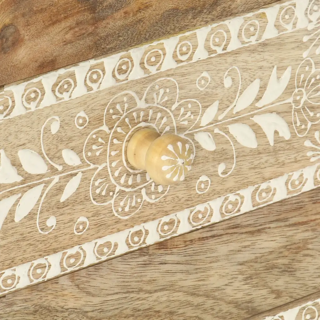 Comodino Dipinto a Mano-Tavolino da notte 40x30x60 cm in Legno Massello di Mango