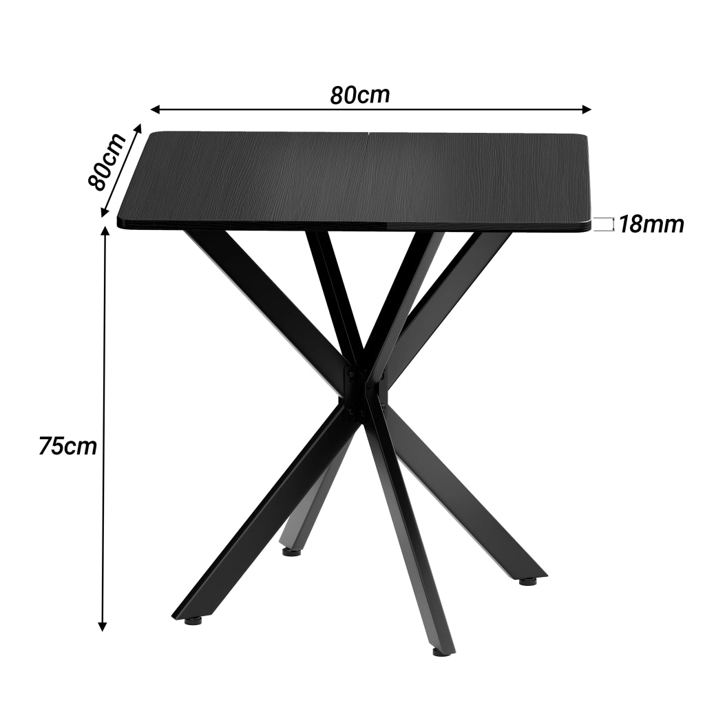 Scrivania lineare con struttura a X in ferro e truciolare, piedini regolabili per home office e cucina, nero, 80 × 80 × 75 cm
