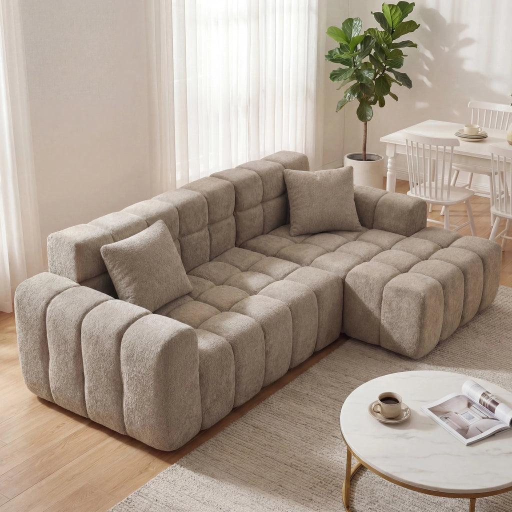 Divano letto modulare ad angolo in velluto marrone caffè