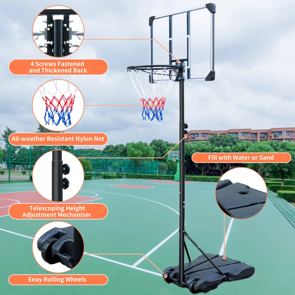 Area giochi con canestro regolabile in altezza con ruote per uso interno ed esterno in acciaio nero 164,59 × 213,36 cm