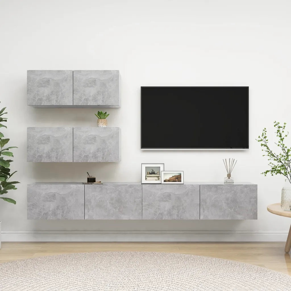 Set Porta TV 4 pz Grigio Cemento in Truciolato  cod mxl 34044