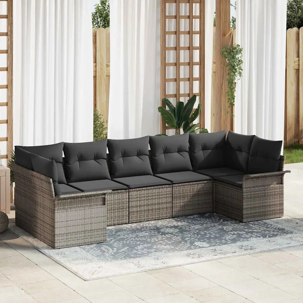 Set Divano da Giardino con cuscino 7 pcs Grigio polyrattan 3345509