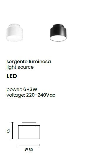 BAUM PLAFONIERA DOPPIA EMISSIONE LED 3000K 720LM 6+3W IP20 BIANCO