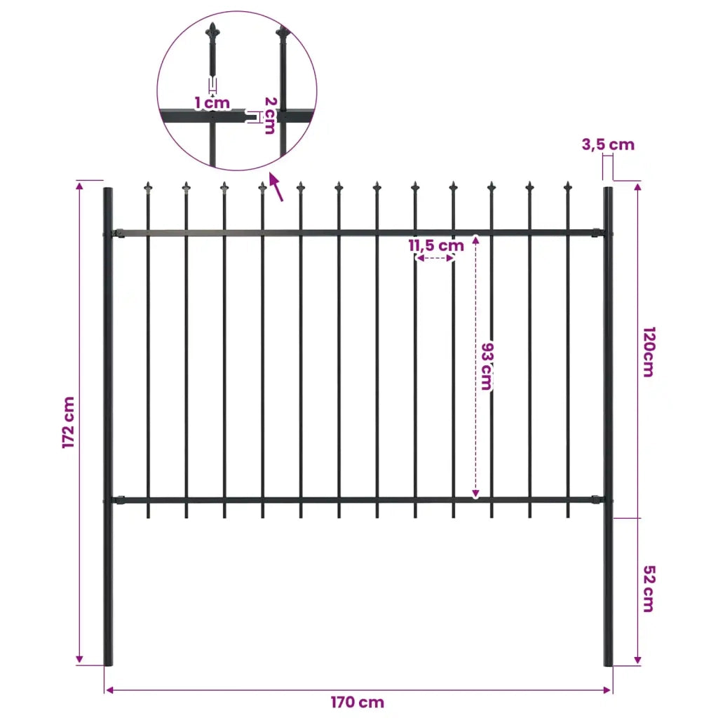 Recinzione da Giardino Woerden con Punta a Lancia in Acciaio 170x120 cm Nero 144926