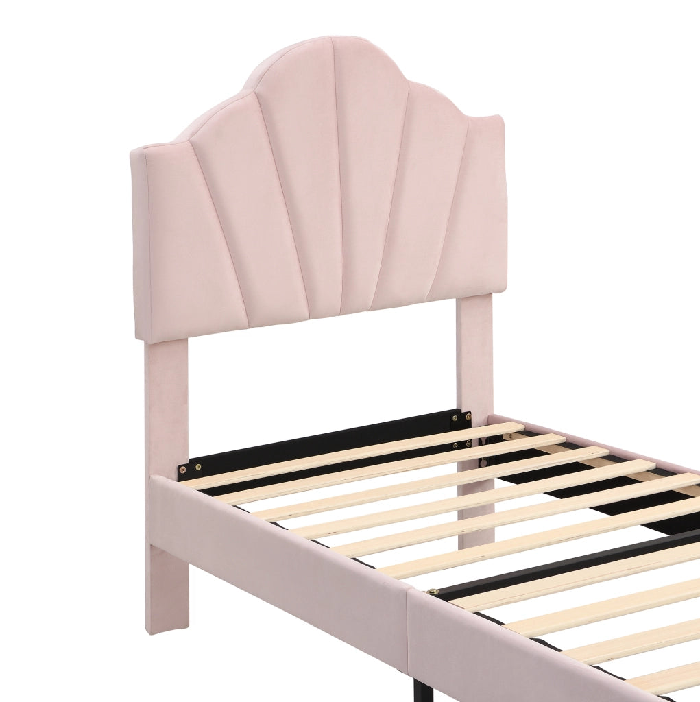 Letto imbottito rosa 90x200 cm in velluto con testiera regolabile