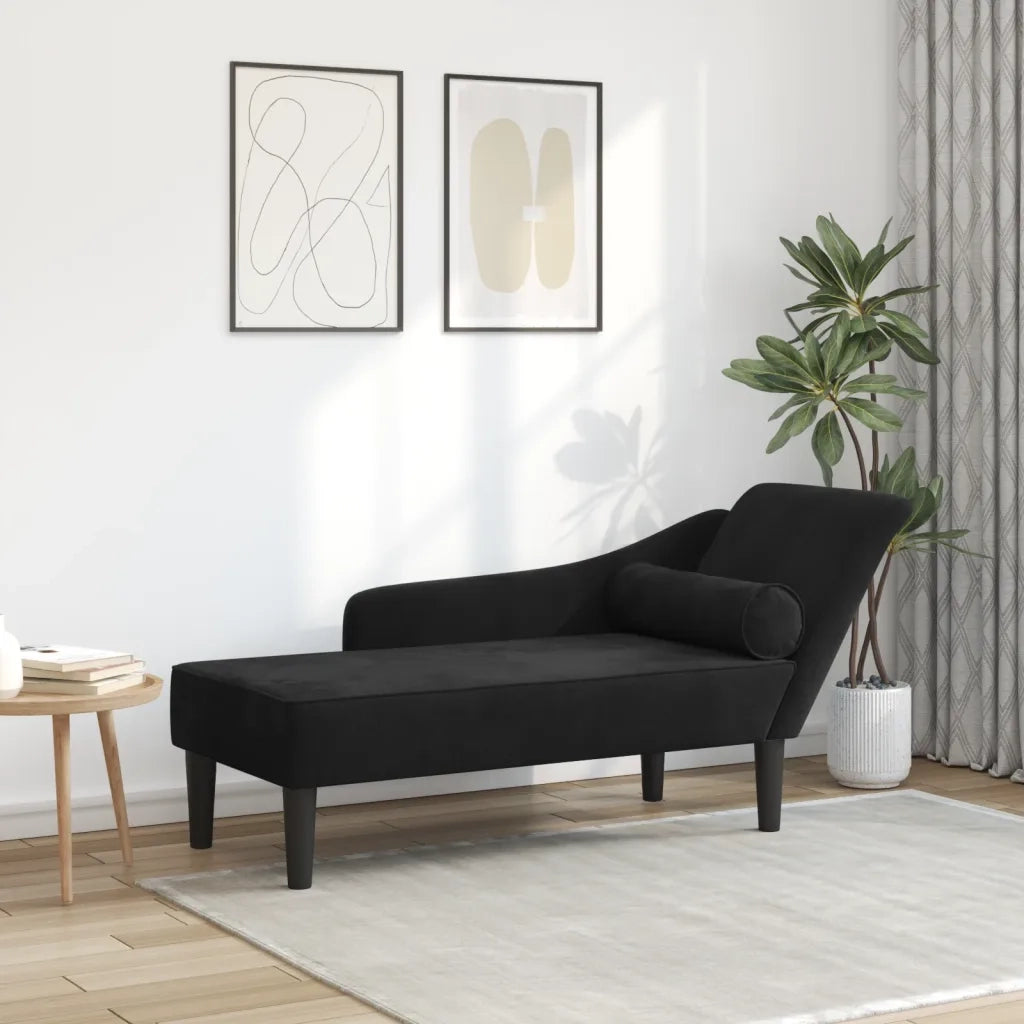 vidaXL Chaise Lounge con Cuscini Nero in Velluto