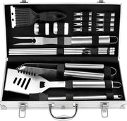 Set di accessori per barbecue in acciaio inossidabile da 20 pezzi - Set di accessori per griglia professionale per uomini e donne - Regalo perfetto per barbecue - Natale Festa di compleanno