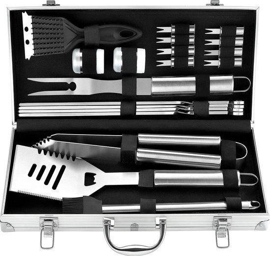 Set di accessori per barbecue in acciaio inossidabile da 20 pezzi - Set di accessori per griglia professionale per uomini e donne - Regalo perfetto per barbecue - Natale Festa di compleanno
