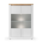 Vetrina SASHA – 2 porte in vetro +3 scaffali con LED integrato – Bianco lucido e Rovere Cadiz