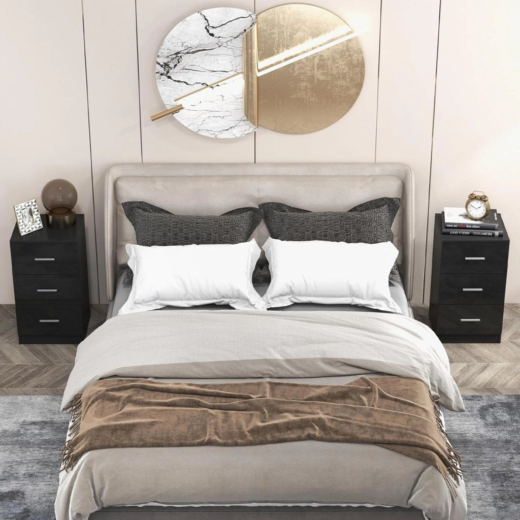 Comodino Camera da Letto 37 x 34 x 66,5cm, Cassettiera in Legno Moderno con 3 Cassetti, Mobile Salvaspazio per Soggiorno, Ufficio e Camerretta (1, Nero)