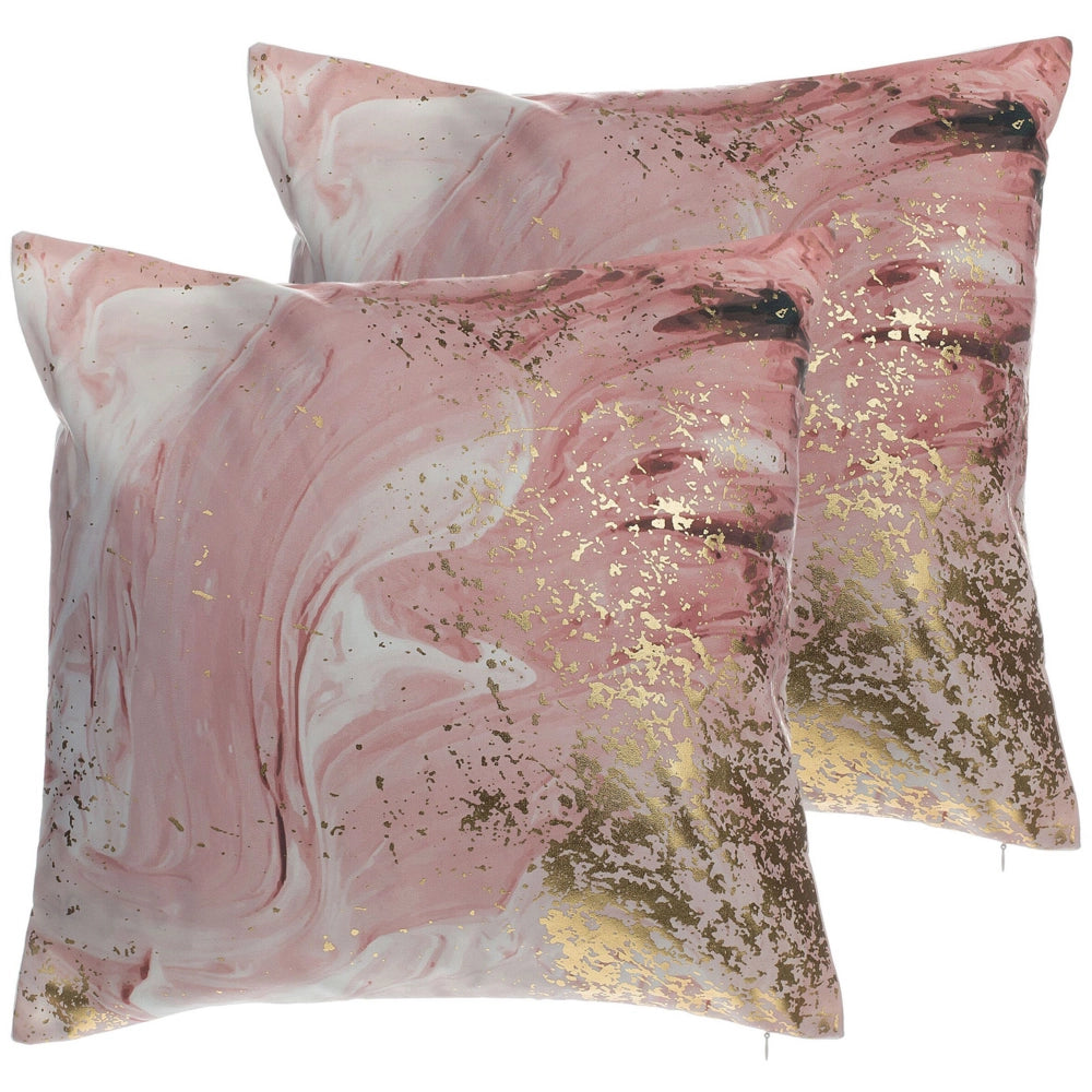 Set di 2 cuscini decorativi rosa poliestere motivo astratto 45 x 45 cm vernice stampa dorato accessori decorativi