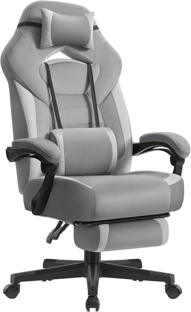 SONGMICS Sedia Gaming, Sedia Ufficio Scrivania, Ergonomico, con Poggiapiedi, Poggiatesta Regolabile, Cuscino Lombare, Portata 150 kg, Nero Inchiostro OBG077BH21