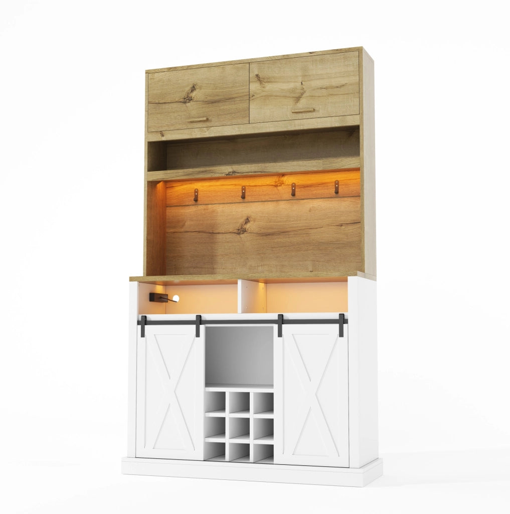 Credenza cucina con LED RGB e vetrina 110x40x191 cm; in MDF bianco naturale
