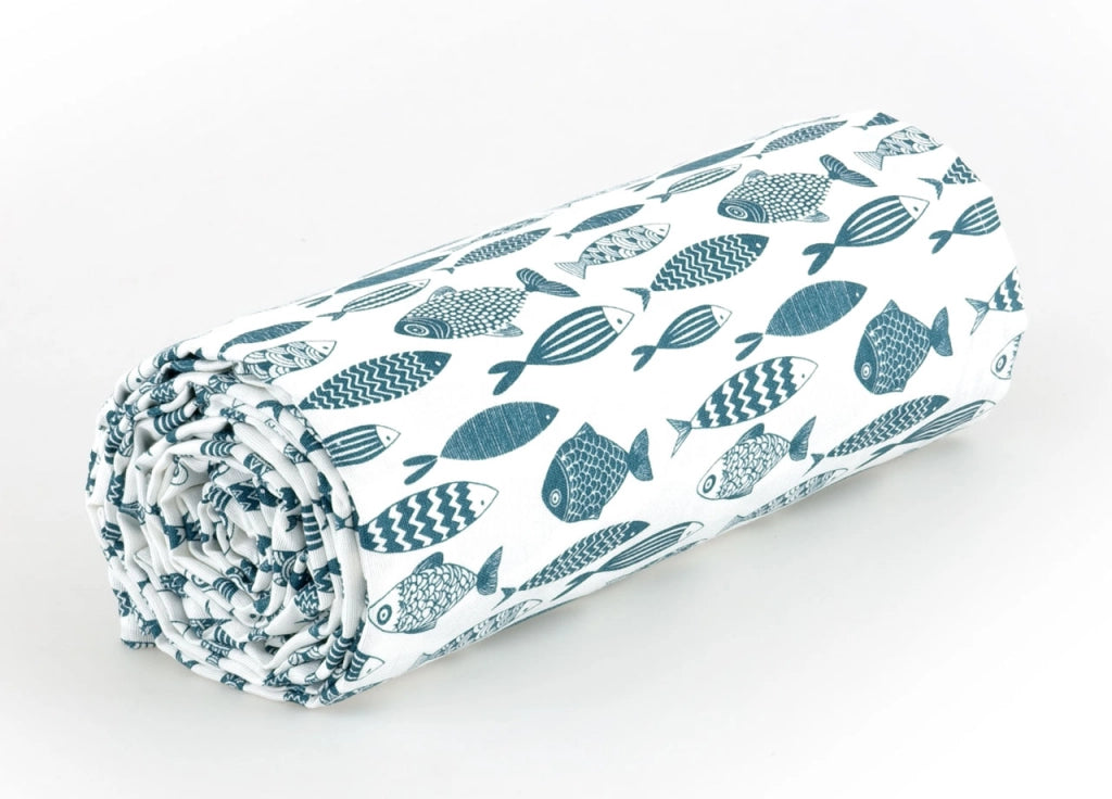 Telo Arredo Granfoulard Copritutto Cotone Made Italy Vari Disegni Arredatutto Copriletto Multiuso - 2 Piazze - Pesci Ottanio
