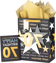 Regalo di compleanno con carta da gioco e biglietto augurale - 70° compleanno - 25,4x12,7x33cm - Nero Oro - Progetto festivo