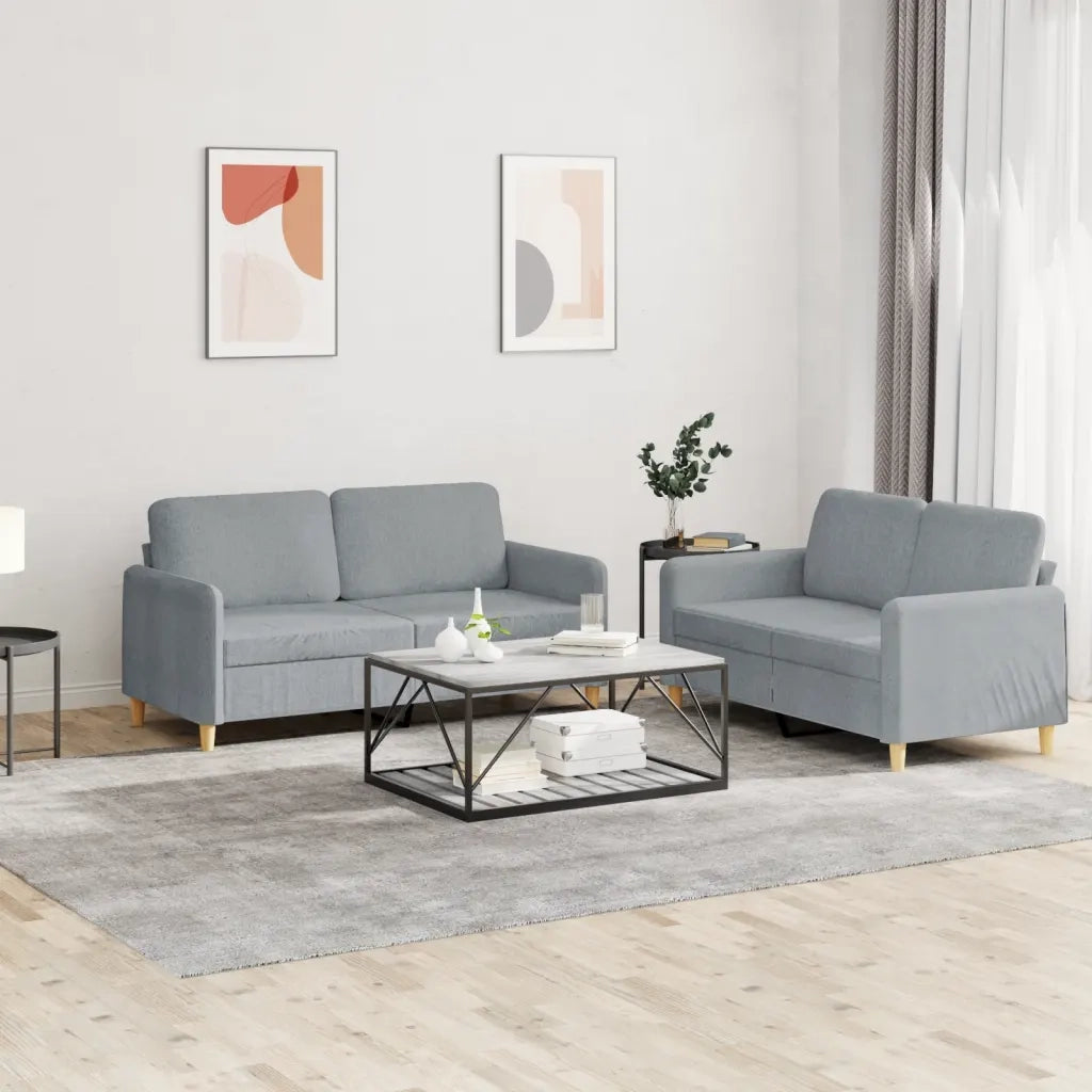Set di Divani 2 pz con Cuscini Grigio Chiaro in Tessuto 3202086
