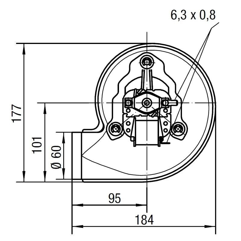 Motore estrattore aspiratore fumi per Stufa a Pellet EBM RLH120/3800A17-3038LH-463 Lungo: 184mm Bocc.: 60mm
