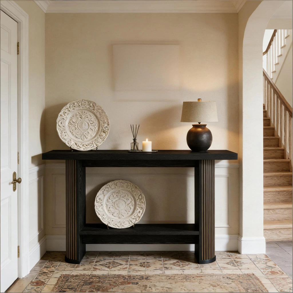 Consolle sottile in legno dal design moderno per ingresso e soggiorno, nera, struttura robusta, facile da montare