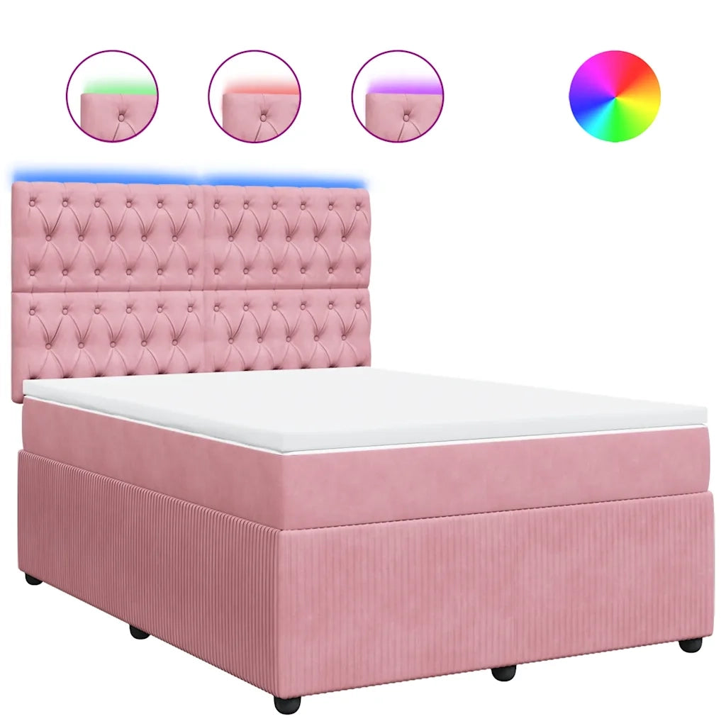 Giroletto a Molle con Materasso Rosa 140x190 cm in Velluto 3294645