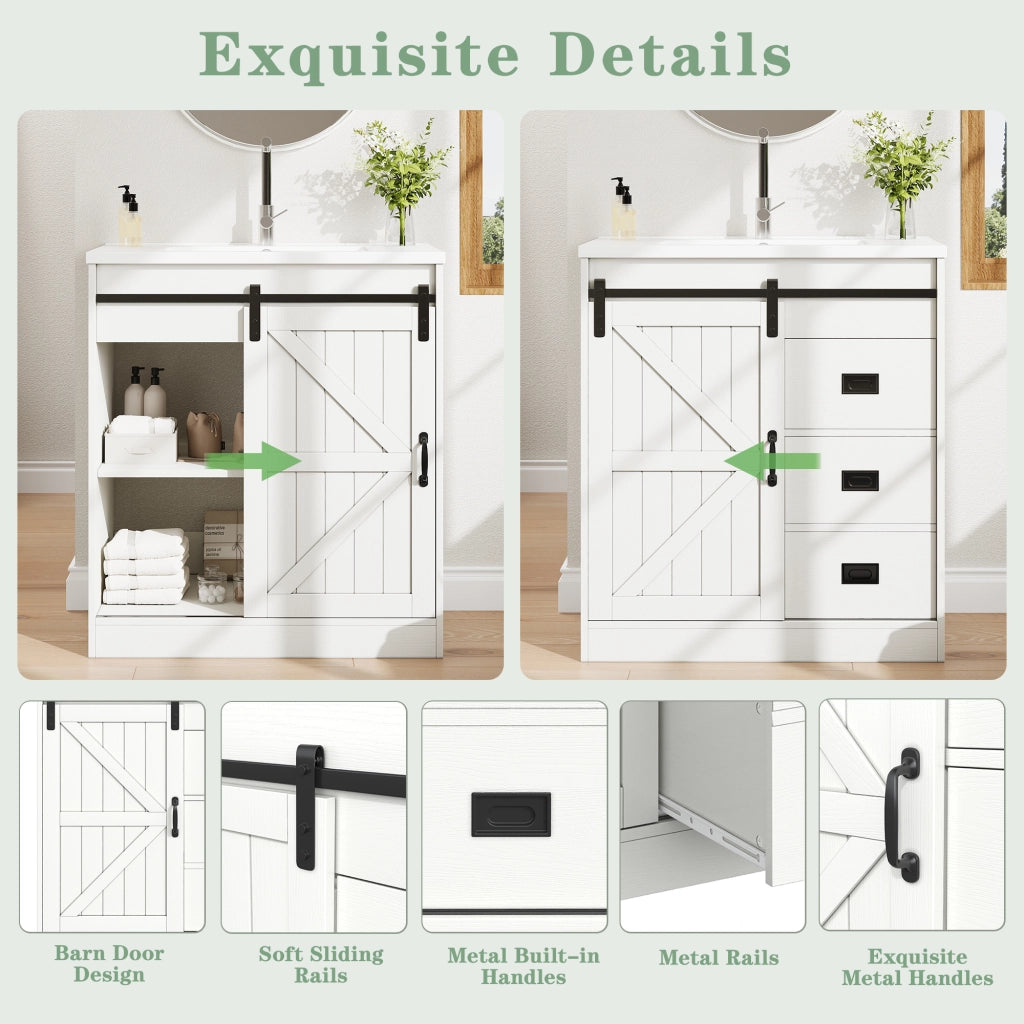 Mobile sottolavabo con lavabo in ceramica e ampio spazio contenitore, per bagno, bianco, 76 × 46,5 × 87,5 cm