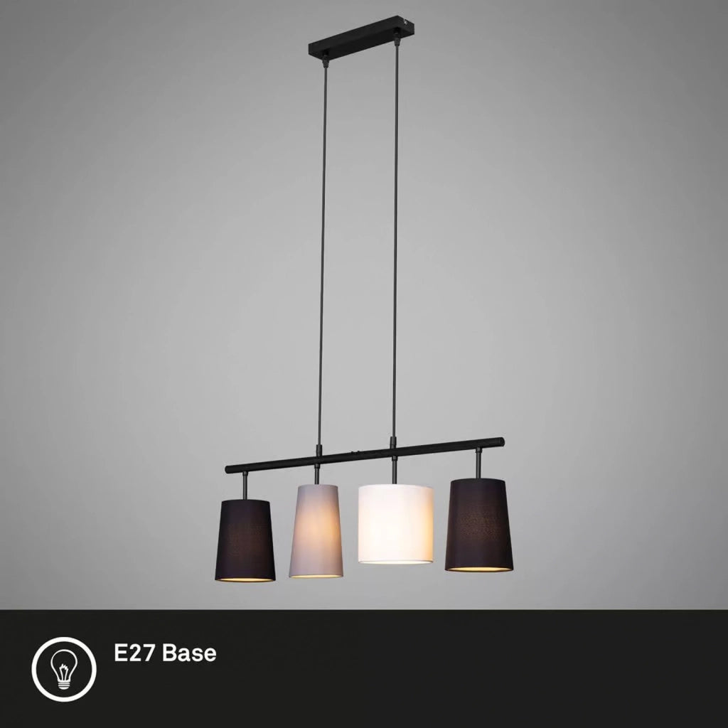 Lampadario Contemporaneo Textile Metallo Nero Paralume Tessuto 4 Luci E27
