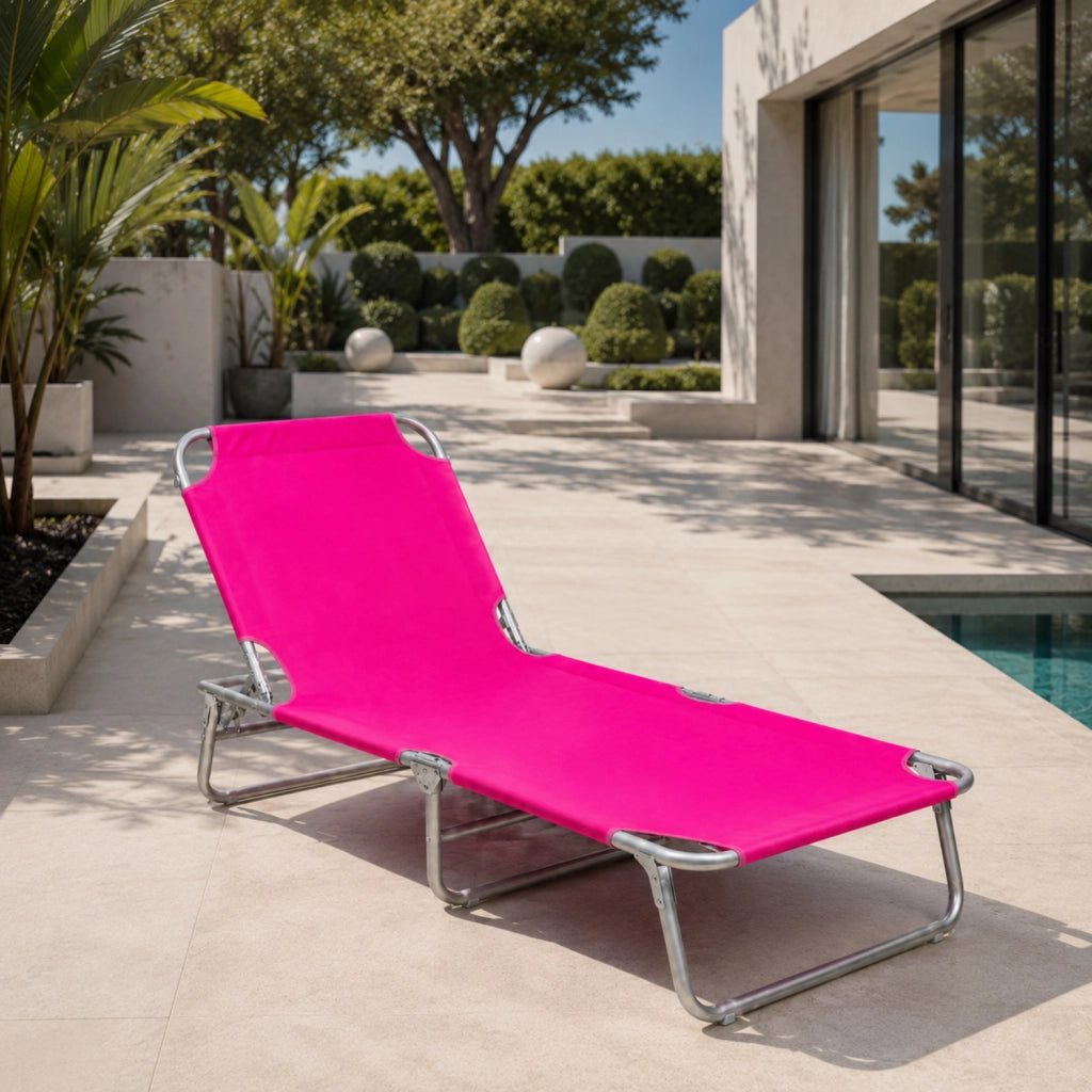 Sedia Relax Pieghevole Con Tettuccio Parasole Regolabile Schienale Reclinabile Struttura In Metallo Per Spiaggia Mare Giardino Piscina 187 X 53 X 24 Cm Rosa