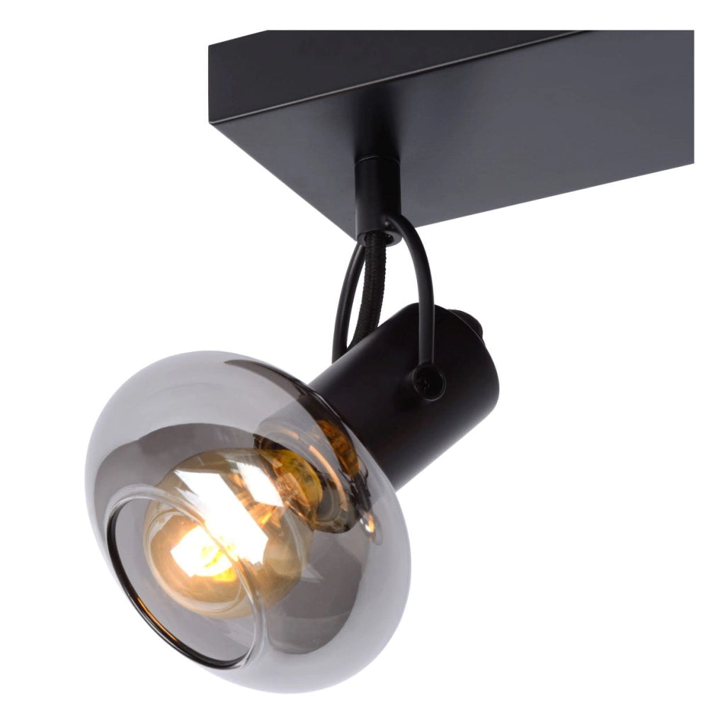 Plafoniera Lucide Madee 3 Luci E14 25W Fumé Nera Vetro