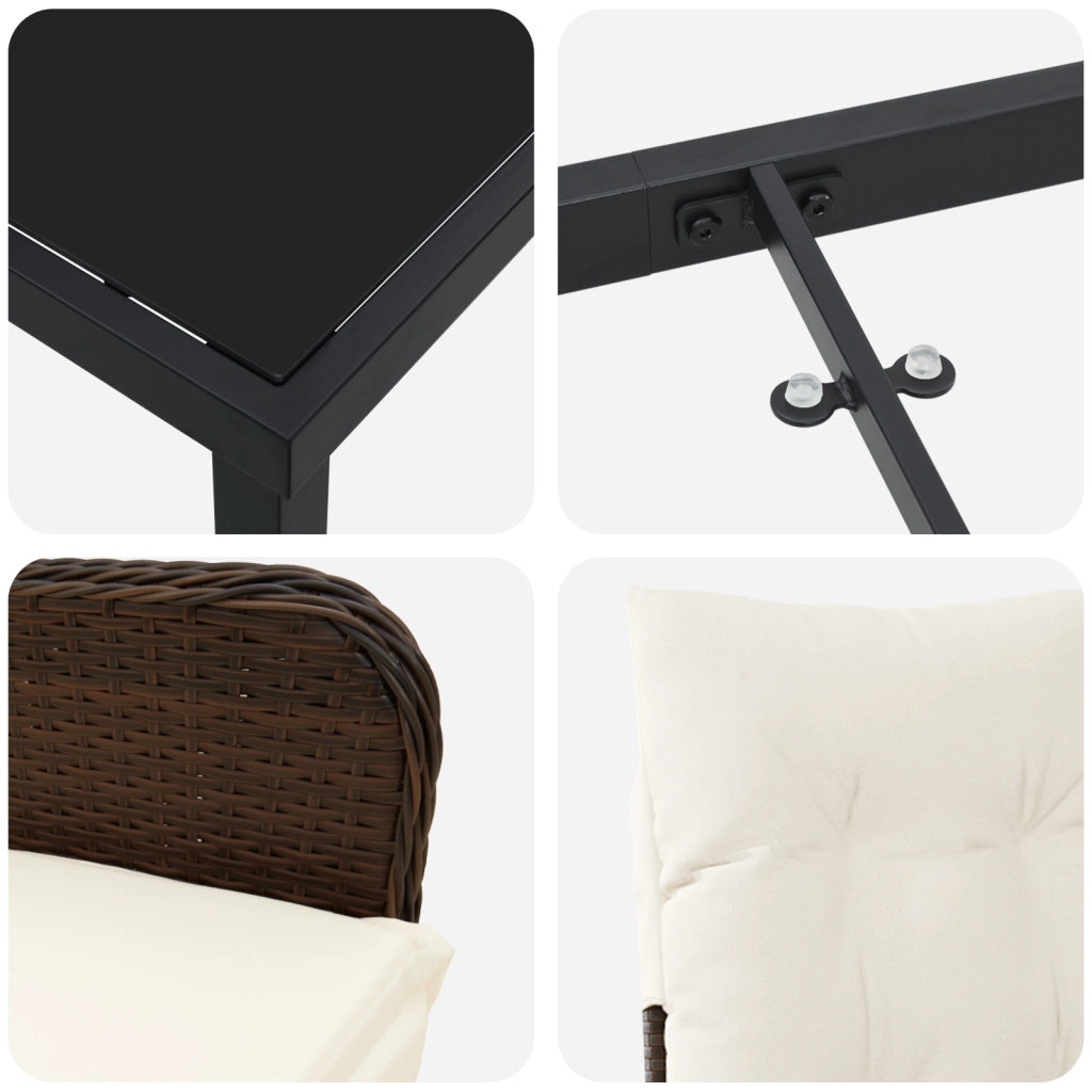 Set da Pranzo da Giardino 5 Pezzi Marrone con Cuscini in Rattan Polivinilico