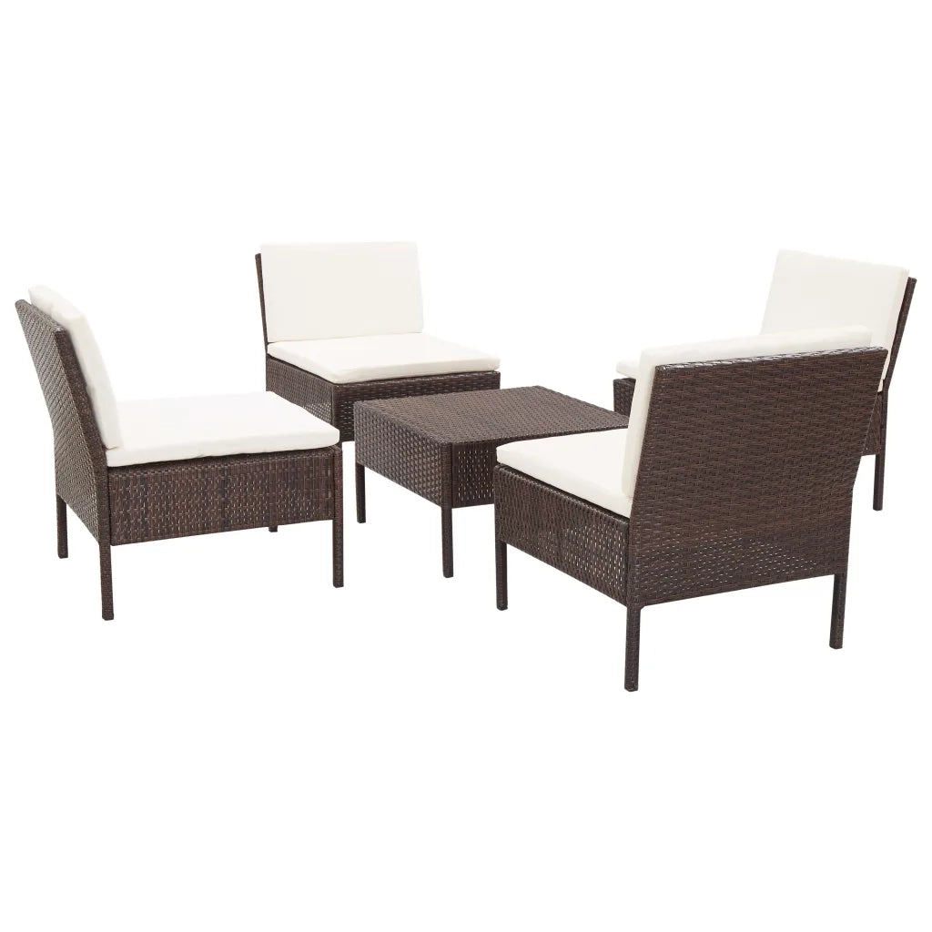 Set Divani da Giardino 5 pz con Cuscini in Polyrattan Marrone cod mxl 31563