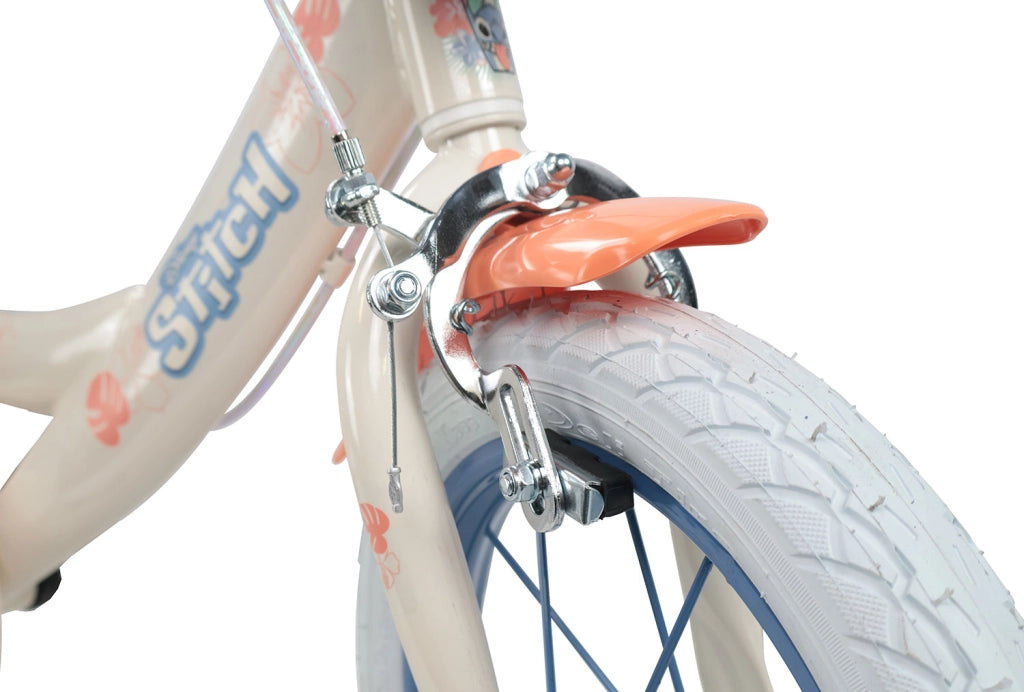 Bicicletta per Bambine 14" Disney Stitch Freni Caliper e Stabilizzatori in Acciaio Hi-Ten Beige