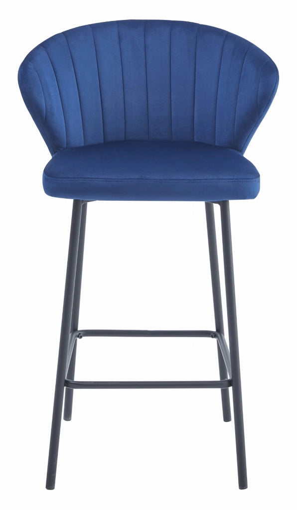 Sgabello Valora GATTA in velluto blu navy con gambe nere per cucina