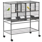 Gabbia Uccelli con Mangiatoia e Trespolo ¨C zephmum ¨C Nero Grigio 95x45.5x102 cm