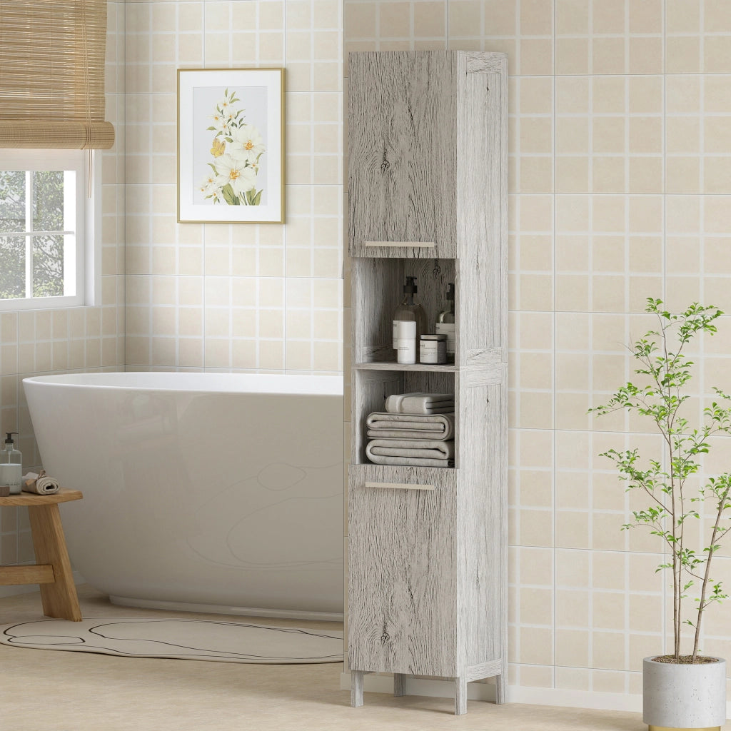 Colonna Bagno con 2 Armadietti e 2 Ripiani Aperti ¨C Minimal ¨C 30x32x172.5 cm Legno