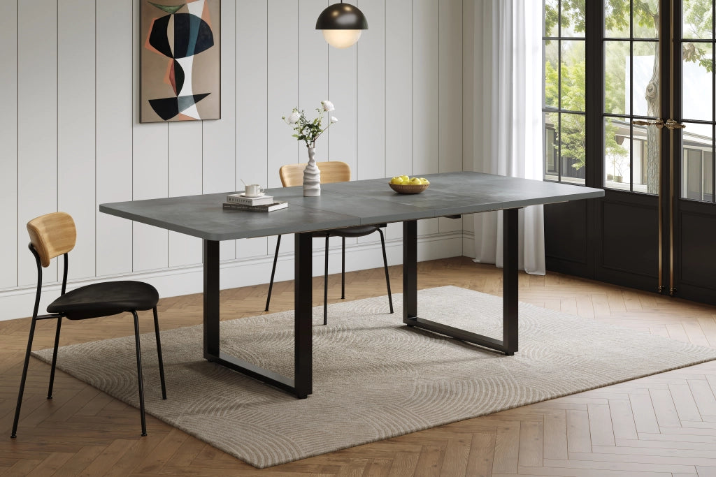 Tavolo da pranzo allungabile a 3 lunghezze 140/180/220x80 cm, grigio, in MDF, per 6-10 persone