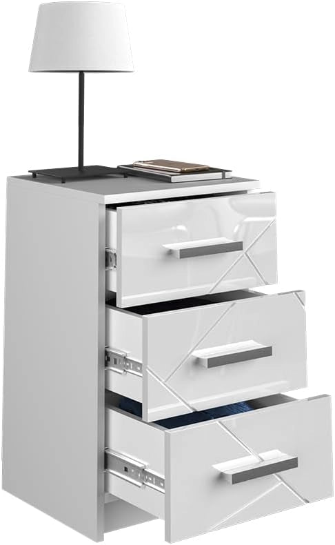 Comodini camera da letto Irma, Bianco, 35.5 x 66 cm, adatto per il posizionamento laterale accanto a letti boxspring