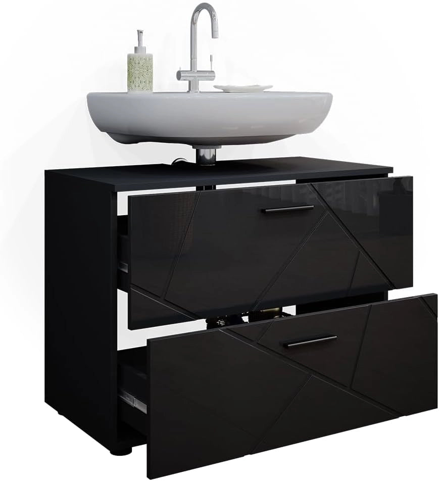 Mobile sottolavabo per bagno Irma, Antracite lucido, 80 x 58.6 cm, adatto per l'installazione sopra il sifone con aperture di aerazione