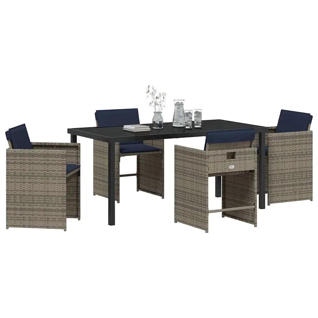 Set da Pranzo per Giardino con cuscino 5 pcs Grigio polyrattan 3380002