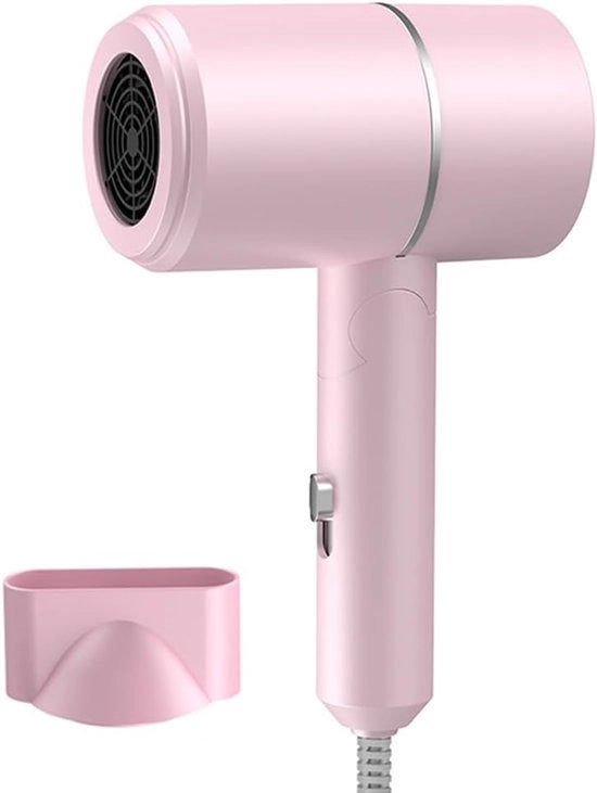 Föhn veloce, con ioni negativi, con interruttore temperatura caldo/freddo, piccolo asciugacapelli con 1 pezzo concentratore, unisex, adatto per uso domestico, viaggio e salone (rosa).