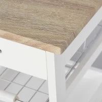 Carrello da Cucina Salvaspazio in Legno di Pino e MDF, Carrello Portaoggetti con Cassetto, Cestello, 2 Vassoi e 4 Ruote Universale, 37x37x82cm, Bianco